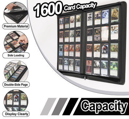 Premium Card Binder 16 Pocket - Fits 1600 Cards，4X4 Ringless Card Album with Sleeves for Trading Cards & Sports Cards（Model C，Asakusa Green）