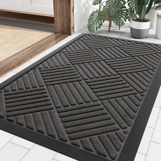 Smiry Front Door Mat Outside Entrance, Heavy Duty Outdoor Indoor Natural Rubber Doormat, Non Slip, Trap Dirt and Moisture, Easy Clean, Low Profile Patio Porch Entryway Mat, 29.5x17, Grey