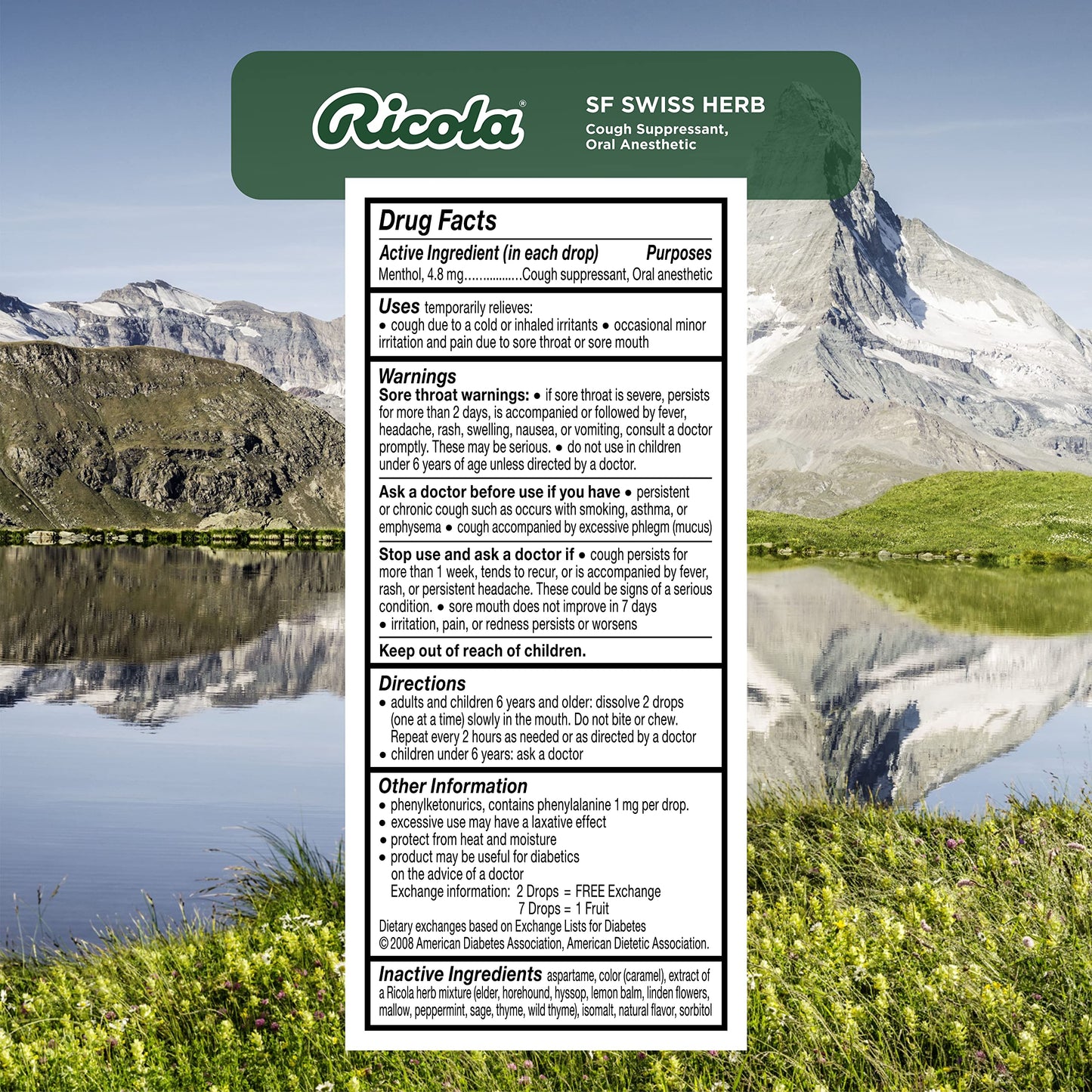 Ricola Sugar Free Swiss Herb Herbal Cough Suppressant Throat Drops, 19ct Bag (Pack of 12)