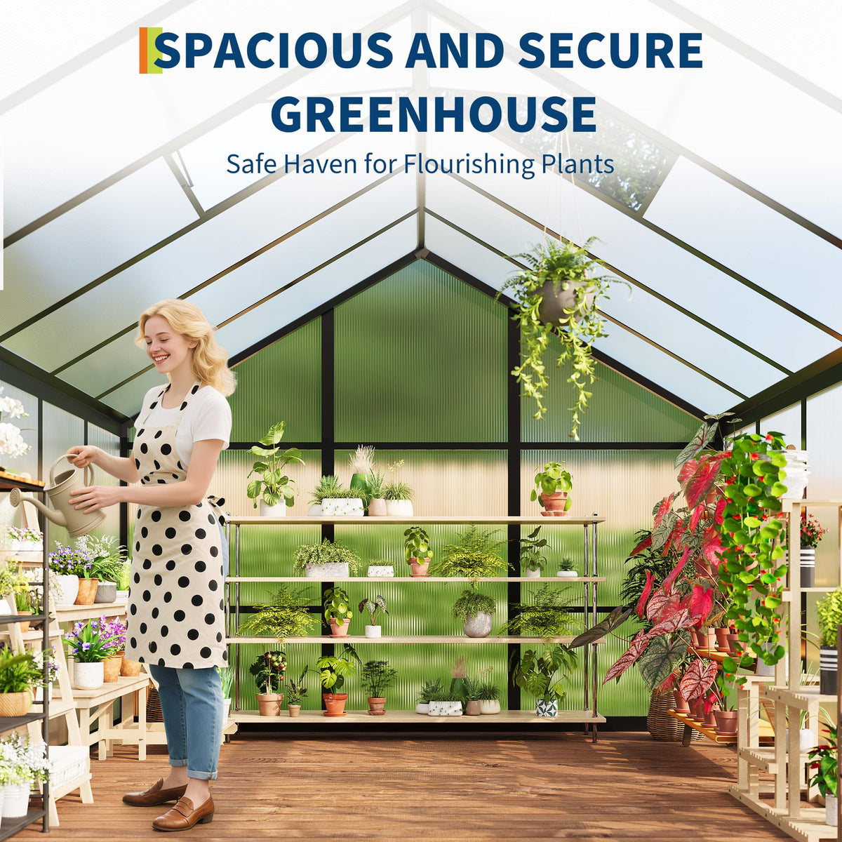 6 x 10 ft Greenhouse, Greenhouses for Outside, Polycarbonate Greenhouse with Aluminum Frame, Lockable Door and Ajustable Roof Vent for Backyard, Green Houses for Outside Garden Backyard, Patio