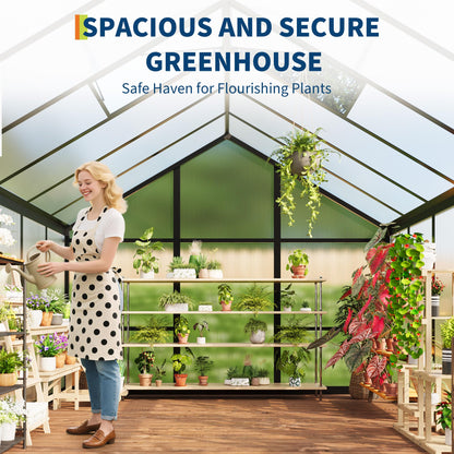 6 x 10 ft Greenhouse, Greenhouses for Outside, Polycarbonate Greenhouse with Aluminum Frame, Lockable Door and Ajustable Roof Vent for Backyard, Green Houses for Outside Garden Backyard, Patio