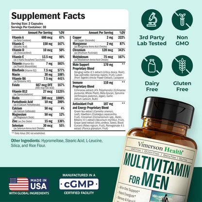 Multivitamin for Men – Essential Mens Multivitamins & Multiminerals Capsules with Vitamin B12, A, D, C, Zinc, Magnesium & More for Total Body Wellness – 20+ Key Nutrients & Vitamins for Men – 60 count