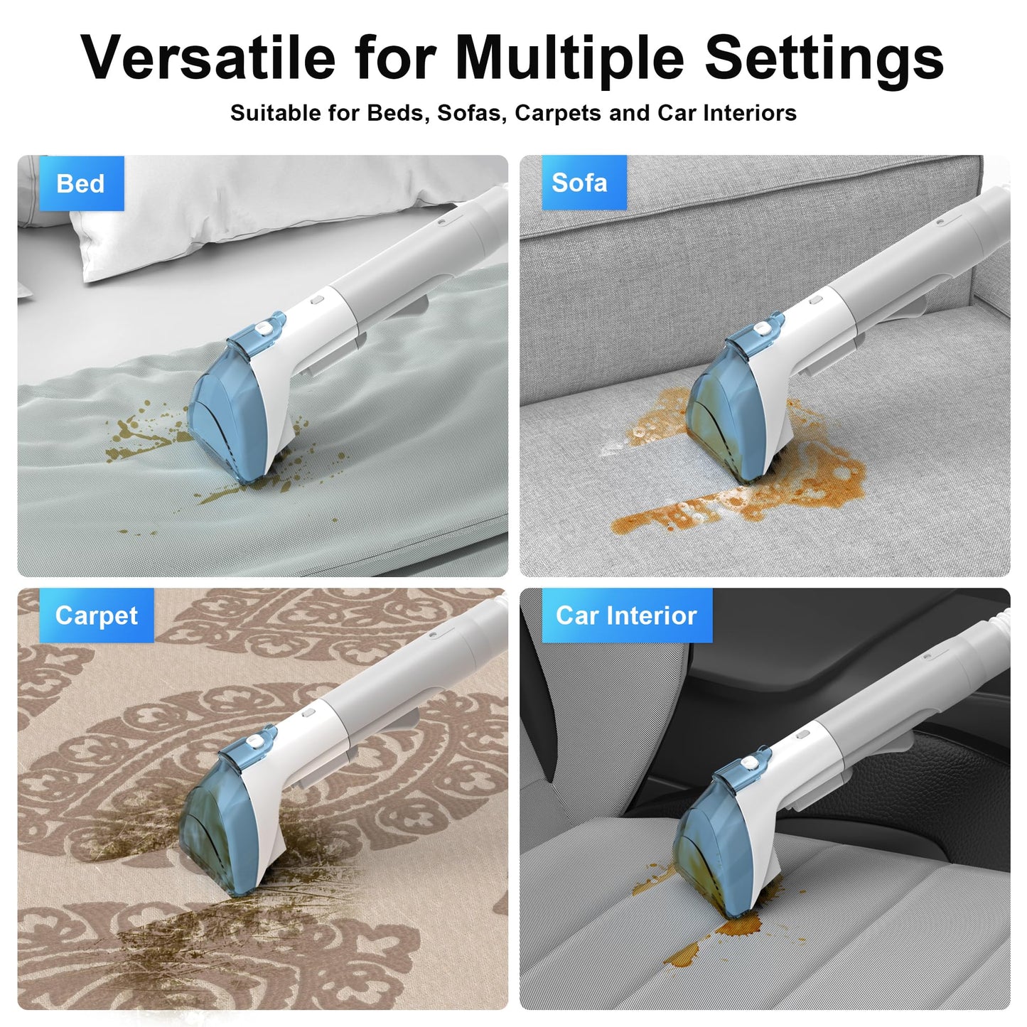 Rivenara Carpet Cleaner Machine Upholstery - 450W Shampooer Portable for Couch Rug Sofa Car Seat Furniture Fabric Wet Vacuum Spot Handheld Small Mini Car Water Aspiradora de Agua Deep Extractor Washer