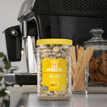 HALLS Relief Honey Lemon Cough Drops, Bulk Cough Drops, 250 Drops
