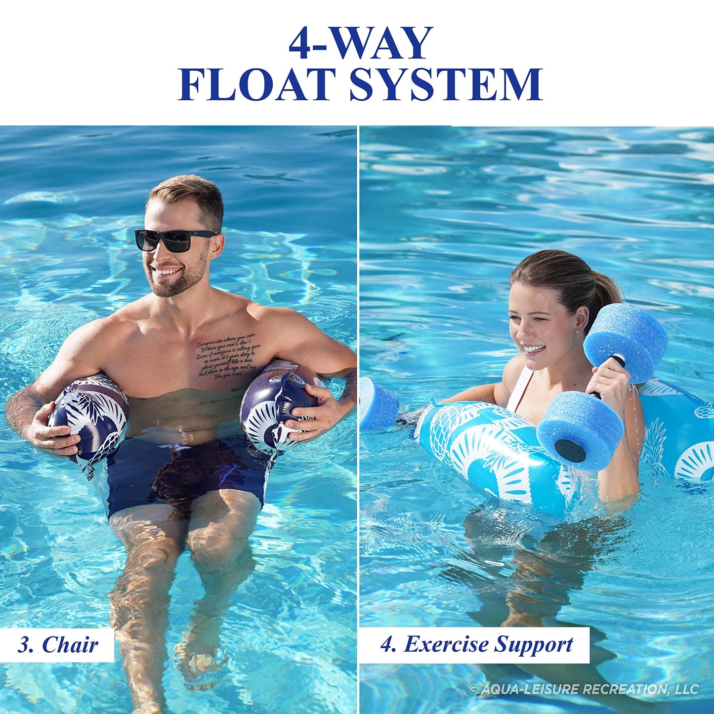 Waterlife 4-in-1 Pool Hammock 2-Pack, Inflatable Pool Chair Float, Water Hammock (Saddle, Lounge Chair, Hammock, Drifter), Navy & Light Blue