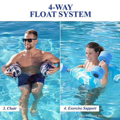 Waterlife 4-in-1 Pool Hammock 2-Pack, Inflatable Pool Chair Float, Water Hammock (Saddle, Lounge Chair, Hammock, Drifter), Navy & Light Blue