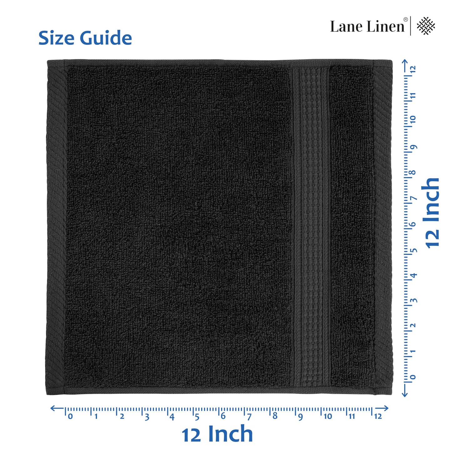 LANE LINEN 100% Cotton Washcloths 24 Pack - Spa & Salon Quality Face Towels - Ring Spun, Soft & Absorbent Wash Cloths for Body, Beauty, Home, Gym - Fingertip Towels Set- 13"x13", Black Washcloths