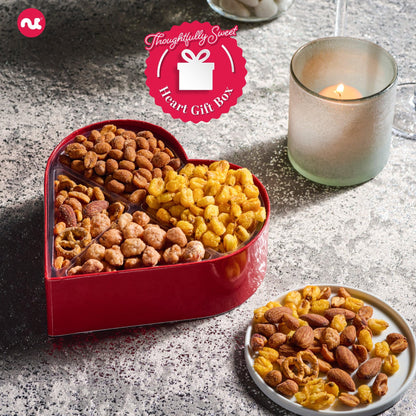 NUT CRAVINGS - Valentines Day Mixed Nuts Heart Shaped Gift Basket, Love in A Box (4 Assortments) Romantic Food Arrangement, Healthy Snack Care Package, Food Assortments