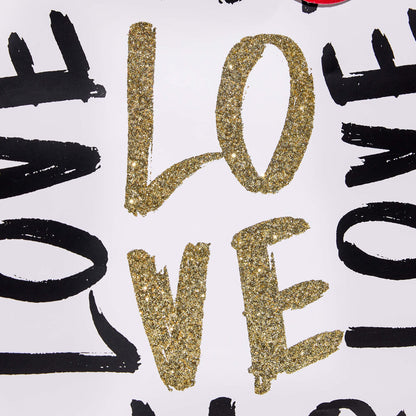 SUNCOLOR Large Valentine's Day Gift Bag with Tissue Paper, Black and Gold Love Design, 13 x 10.2 x 4.7 Inches, for Birthday, Mother's Day