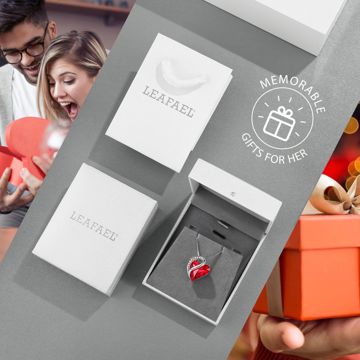 Leafael Valentine's Day Gift Necklaces for Women, Infinity Love Birthstone Heart Pendant, Ruby Garnet Red Crystal for January July, Birthday Jewelry for Her, Mom, Wife, Silver Plated, 18" + 2" Chain