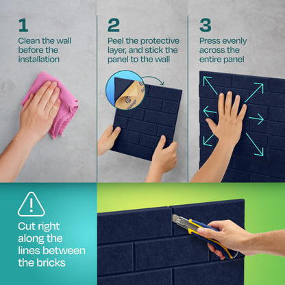 Ekkogo Acoustic Panels 18-Pack Soundproof Wall Panels 12"X12"X0.4" Brick Style Sound Panels Premium Sound Dampening Panels Easy Self Adhesive Installation - [Denim Blue]