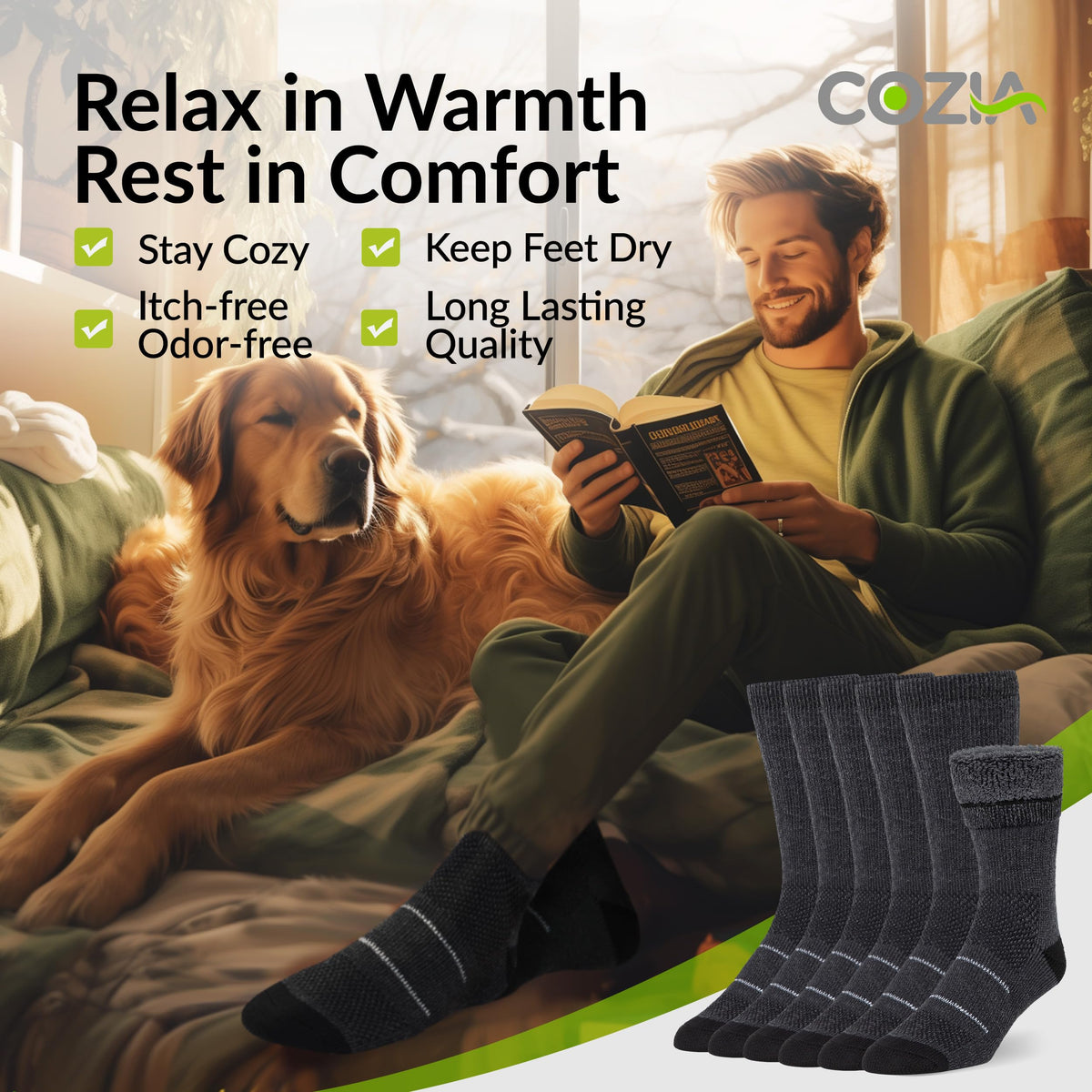 COZIA Merino Wool Socks Casual Warm Socks for Winter Cozy Boot Men & Women ML