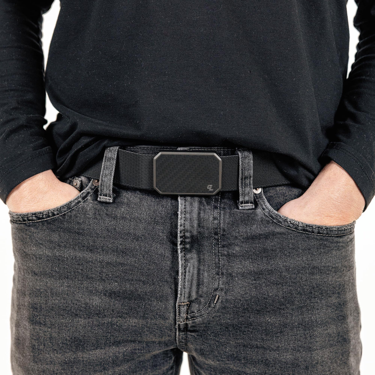 Groove Life Groove Belt Black/Black - Men's Stretch Nylon Belt with Magnetic Aluminum Buckle, Lifetime Coverage - Large (37-40")