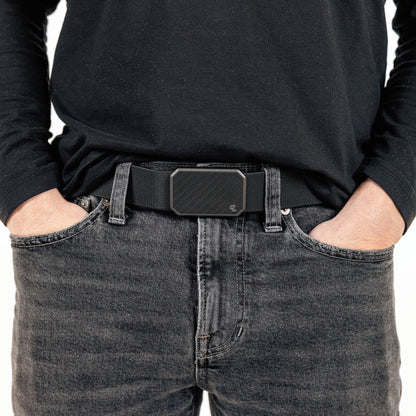 Groove Life Groove Belt Black/Black - Men's Stretch Nylon Belt with Magnetic Aluminum Buckle, Lifetime Coverage - Large (37-40")