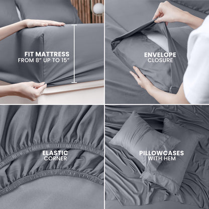 Utopia Bedding Queen Bed Sheets Set - 4 Piece Bedding - Brushed Microfiber - Shrinkage and Fade Resistant - Easy Care (Queen, Grey)