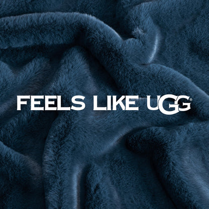 UGG Euphoria Plush Faux Fur Throw Blanket, Soft Warm Throw Blankets for Couch or Bed, Luxury Bedroom Decor, Giftable Holiday Blankets, Machine Washable, 50-inch x 70-inch, Indigo Blue