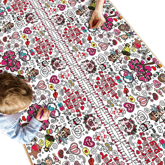 OHOME Valentines Coloring Tablecloth - Valentines Decorations |Valentines Crafts for Kids- Valentines Gifts Decor Accessories Party Favors Classroom School Valentine Backdrop,54" x 88"