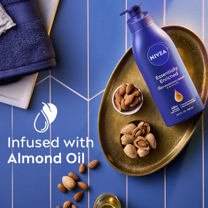 NIVEA Essentially Enriched Body Lotion for Dry Skin, 48-Hour Moisturizing Lotion with Deep Nourishing Serum and Almond Oil, 16.9 Fl Oz Pump Bottle