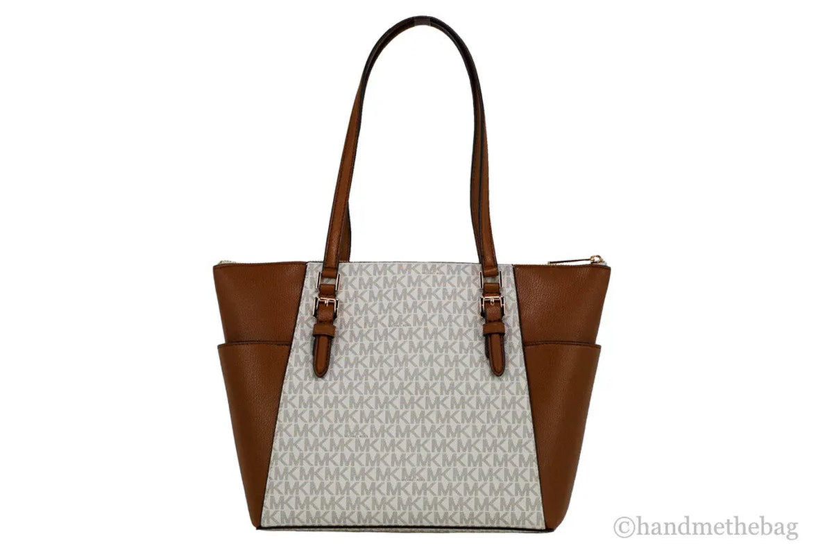 Michael Kors Charlotte Top Zip Tote Vanilla MK Signature Shoulder Bag