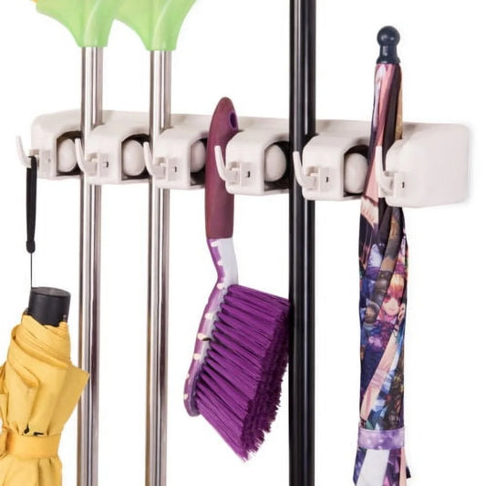 Costway Mop Holder Hanger 5 Position Home Kitchen Storage Broom Organizer Wall Mounted