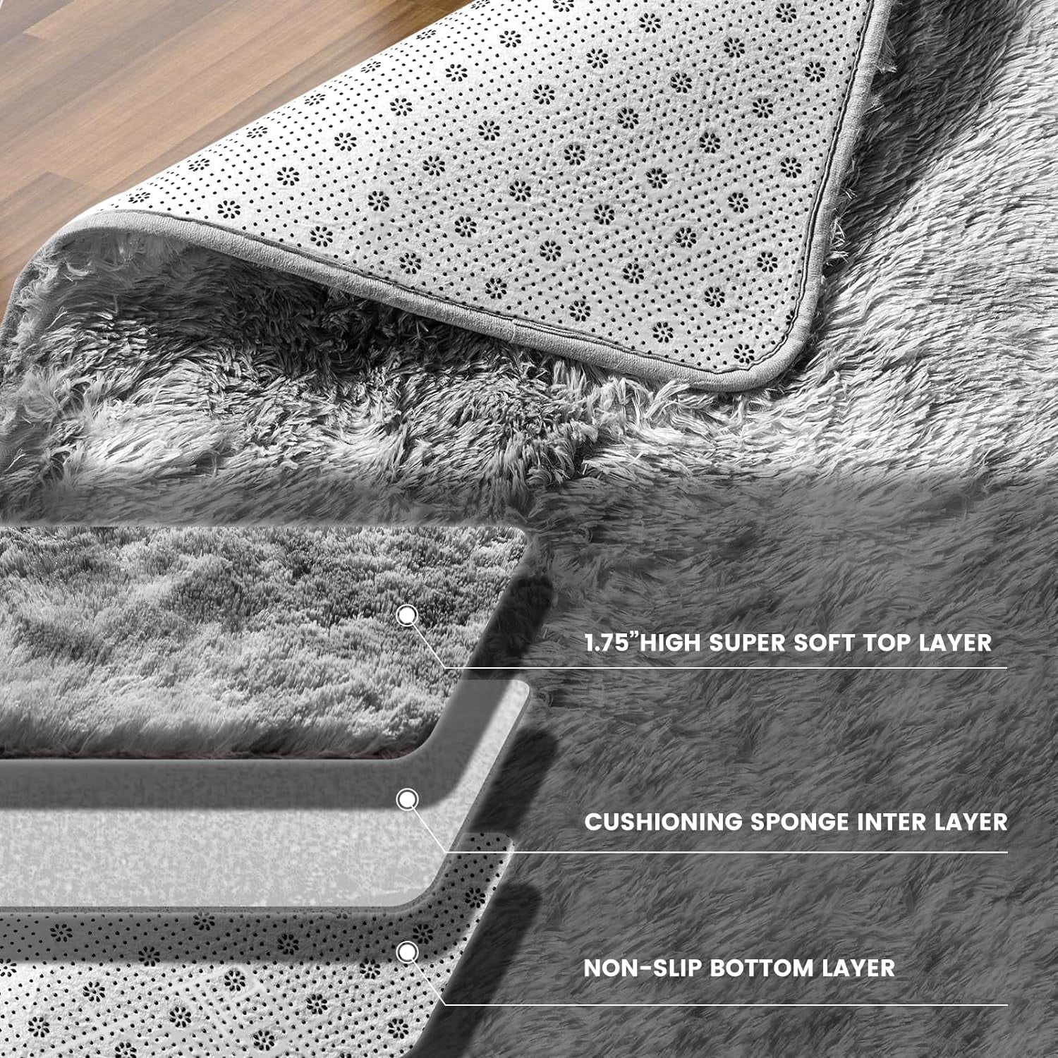 Sanmadrola Area Rug for Bedroom,6.5'X8.2',Fluffy Shag Rug for Living Room,Furry Carpet for Kids Room,Shaggy Throw Rug for Nursery Room,Fuzzy Plush Rug,Black Carpet,Rectangle,Cute Room Decor for Baby