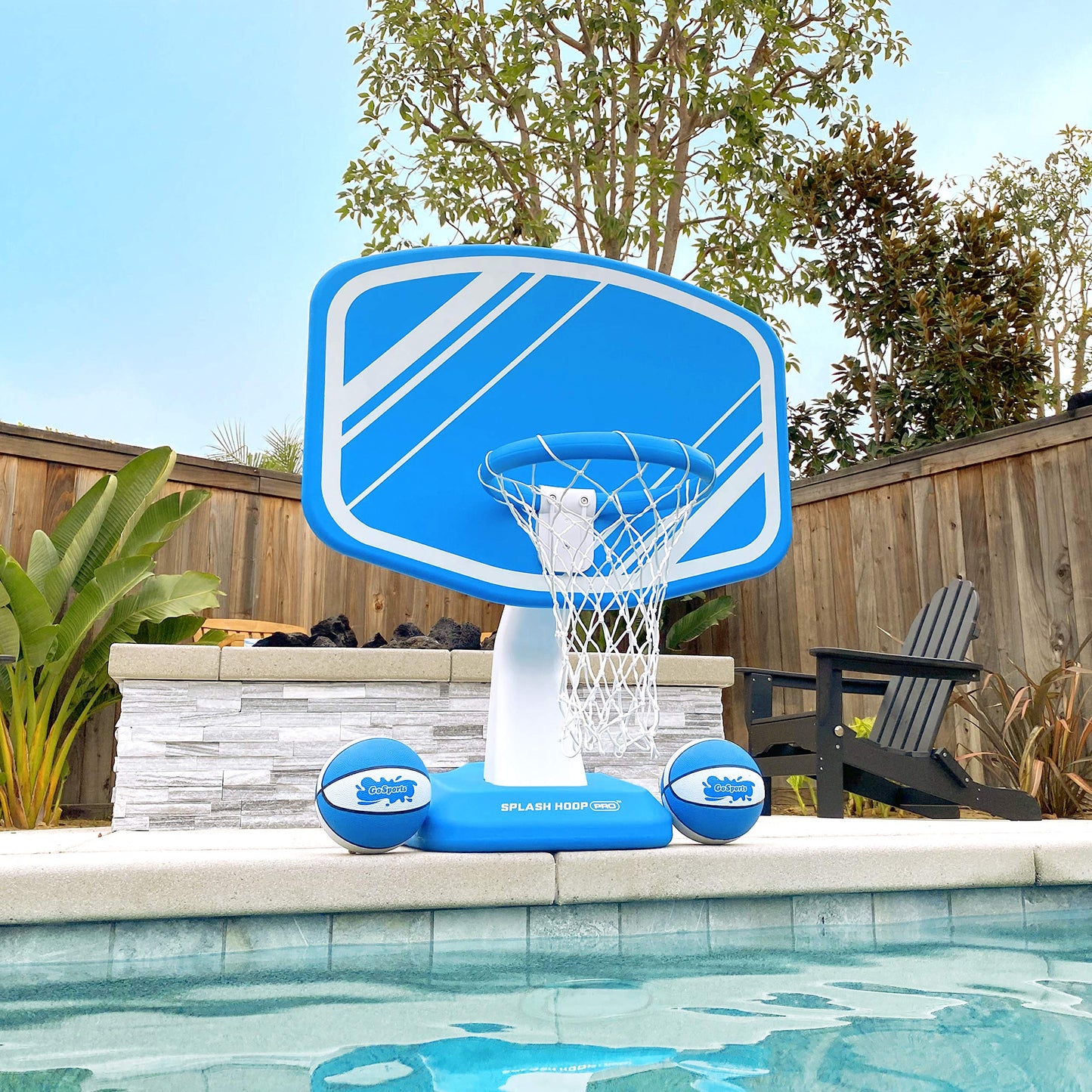 GoSports Splash Hoop PRO Swimming Pool Basketball Game - Includes Poolside Water Basketball Hoop, 2 Balls and Pump - Blue