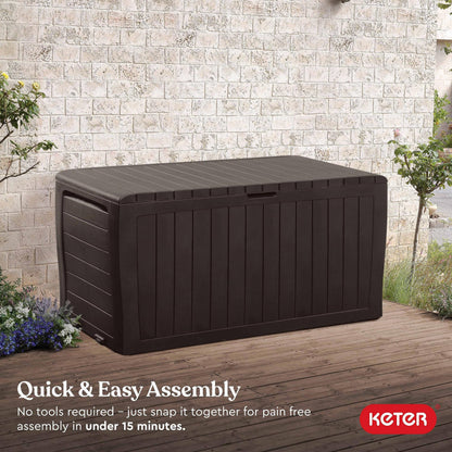 Keter Marvel Plus 71 Gallon Resin Outdoor Storage Box for Patio Storage Box Cushions, Throw Pillows, Garden Tools and Pool Floats, Brown