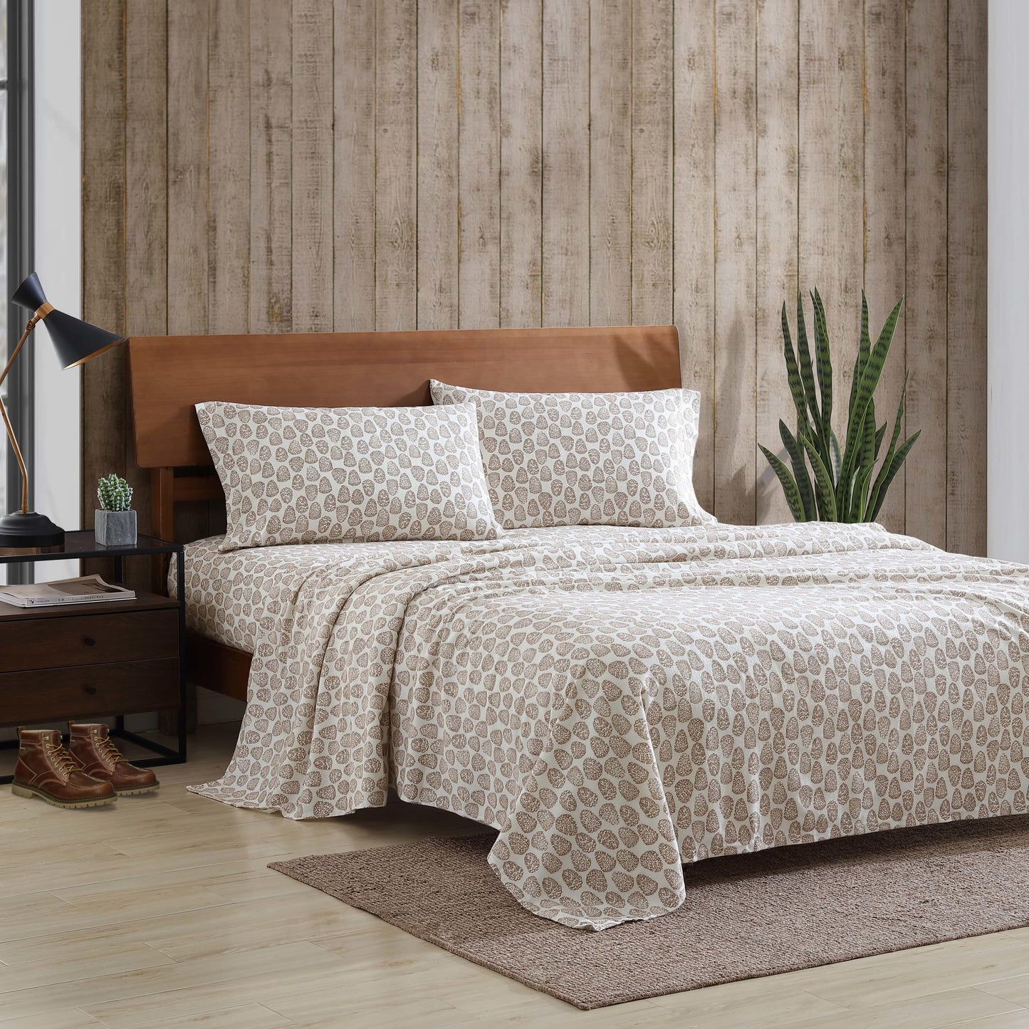 Eddie Bauer - Twin Sheets, Cotton Flannel Bedding Set, Brushed For Extra Softness, Cozy Home Decor (Little Creek Pine Cone Beige, Twin)