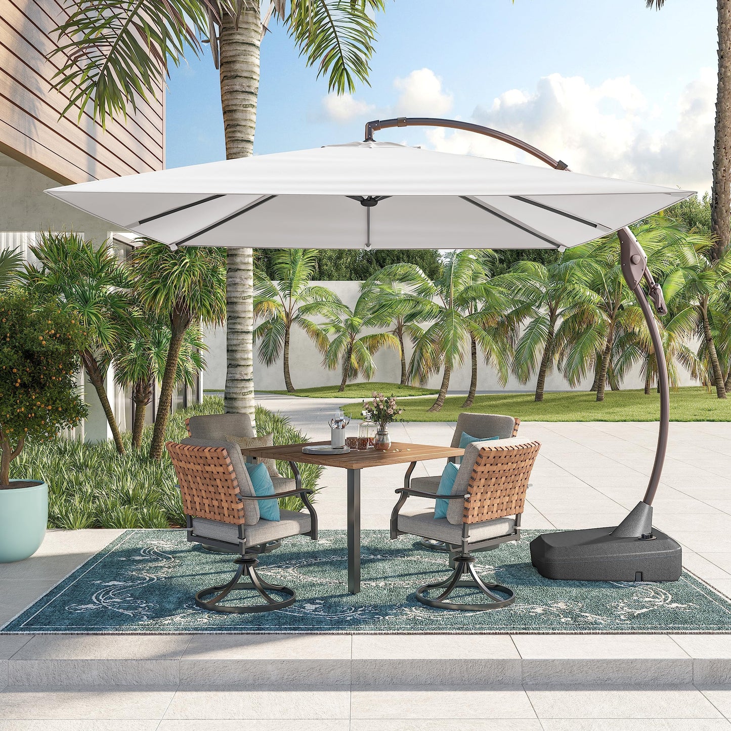 Grand patio 10'x10' Offset Umbrella Large Aluminum Square Cantilever Umbrella Base Included for Deck Porch (Light Gray, 10x10 FT)