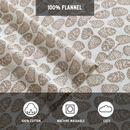 Eddie Bauer - Twin Sheets, Cotton Flannel Bedding Set, Brushed For Extra Softness, Cozy Home Decor (Little Creek Pine Cone Beige, Twin)