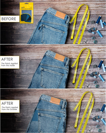 ZEFFFKA Denim Iron-on Patches Inside & Outside Strongest Glue 100% Cotton Black and White Repair Decorating Kit 12 Pieces Shades of Blue Size 3" by 4-1/4" (7.5 cm x 10.5 cm)