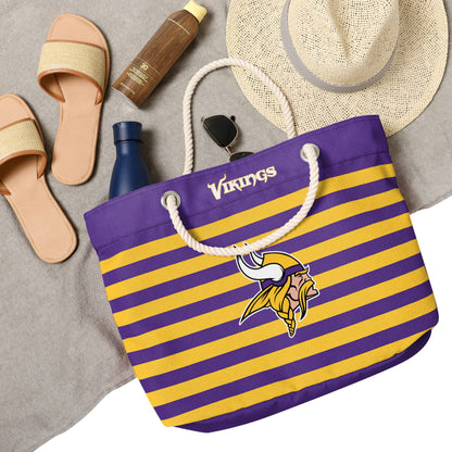 FOCO Minnesota Vikings Nautical Stripe Tote