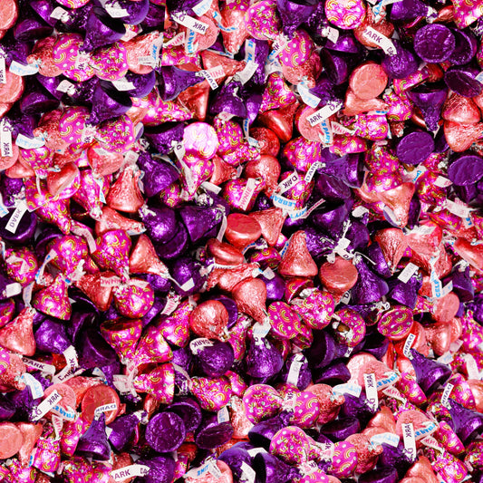 Valentine’s Day Chocolate Kisses Drops, Individually Wrapped Foil Candy, 2 Lbs, About 200 Pieces, Milk, Special Dark And Rainbow Brownie Flavors, Share-Ready For Treat Bags And Party Favors