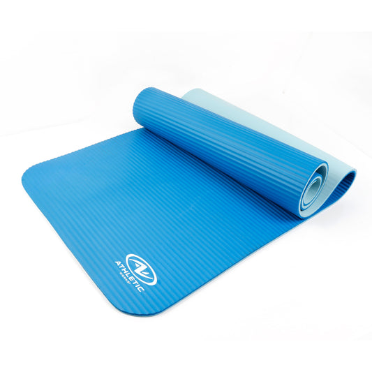 Athletic Works Two Tone Fitness Mat, 10mm, 72inx24in, Blue Color, NBR Foam, with Carry Strap