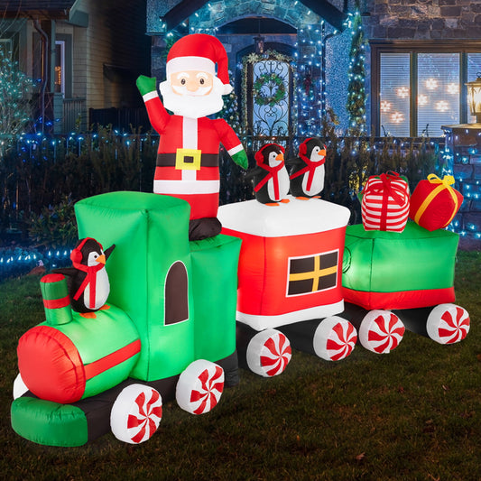 Best Choice Products 8.5 x 5ft Pre-Lit Inflatable Christmas Train & Animated Santa Claus w/ 10 LED Lights, Ground Stakes
