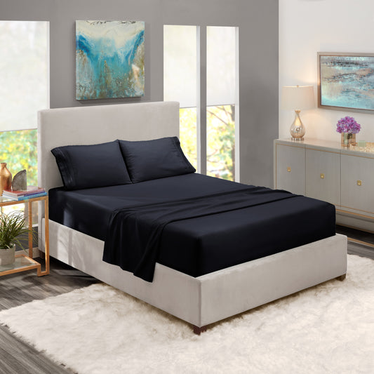 Clara Clark Split King Size Deep Pocket 5 Piece Bed Sheets Set, 1800 Series Hotel Luxury Soft Microfiber, Black