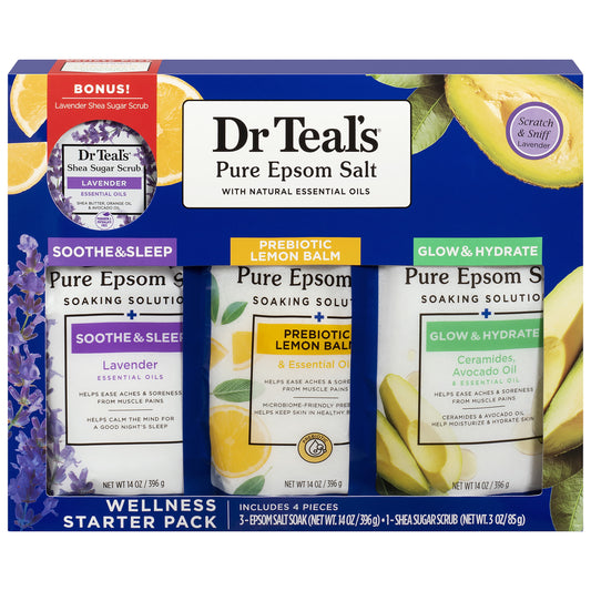 Dr Teal's Pure Epsom Salt Wellness Bath & Body Care Set, 4 Pieces