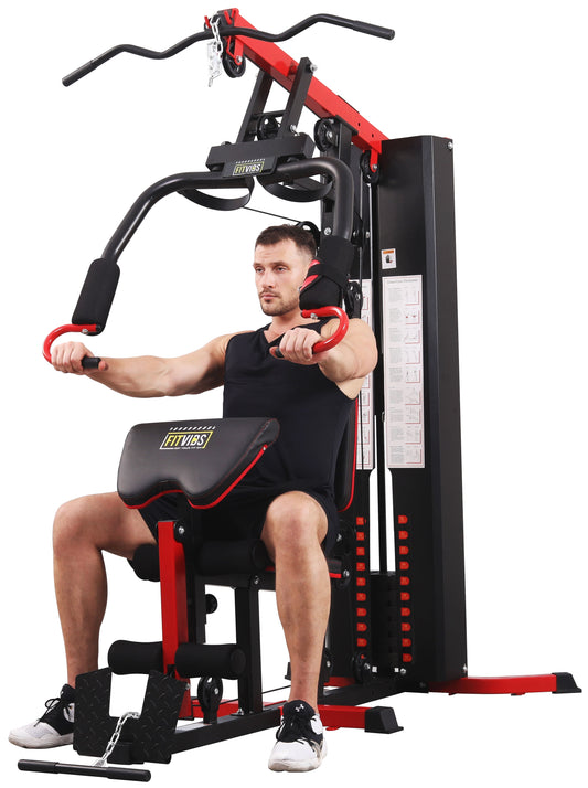 Fitvids LX750 Multifunctional Full Home Gym System Workout Station with 122.5 Lbs Weight Stack, One Station, Comes with Installation Instruction Video, Ships in 5 Boxes