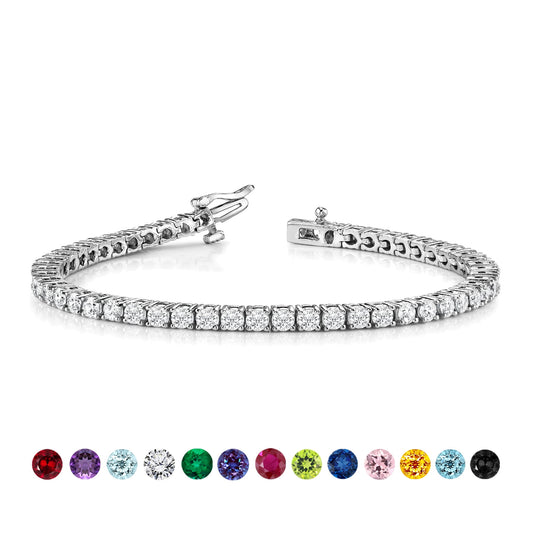 JeenMata 3 Carat Round Cut April - Cubic Zirconia - Birthstone Tennis Bracelet Eternity Design - White Gold Plating, Female, Adult