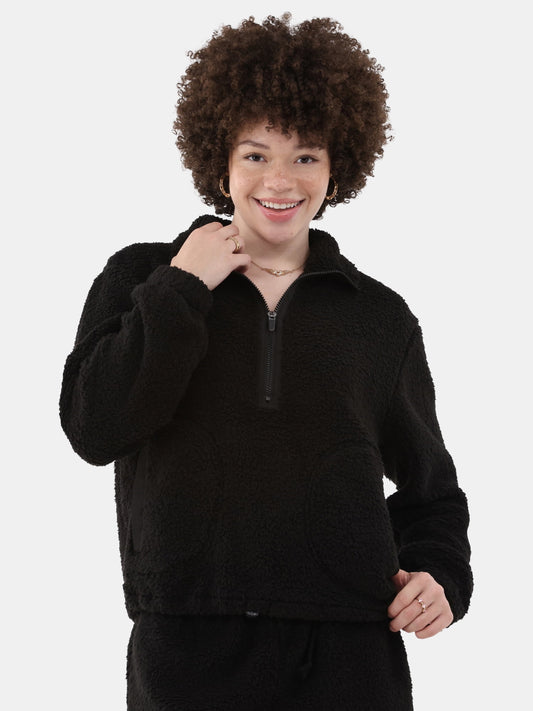 No Boundaries Half Zip Plush Pullover with Pockets, Women's and Women's Plus