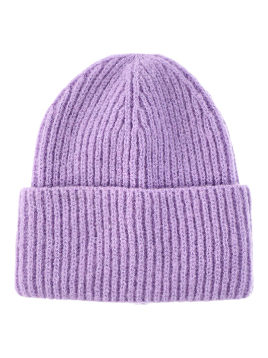 No Boundaries Women's Ribbed Fisherman Winter Beanie, Purple Plumeria