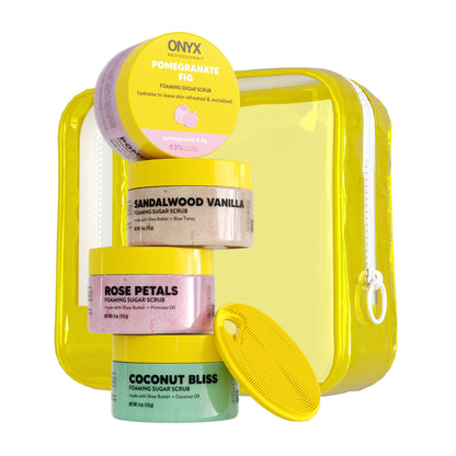 ONYX Professional Foaming Sugar Scrub Gift Set, Includes Body Scrubber & Travel Bag