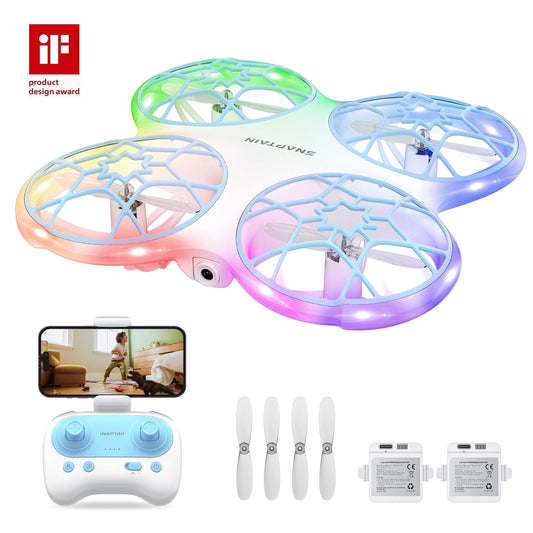 Snaptain K30 Drones with Camera for Kids 720P, FPV RC Drones with RGB Light, 2 Batteries, White
