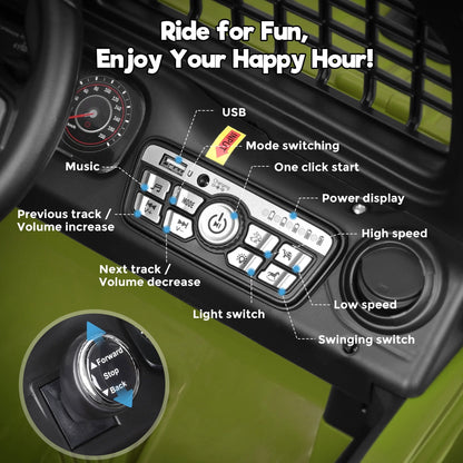 FUNTOK 12V 7AH 2 Seater Electric Ride on Truck, Kids Battery Powered Ride Toy, Motorized Car for Toddlers w/ Remote Control, Bluetooth, Spring Suspension, MP3 Player & LED Lights,Green