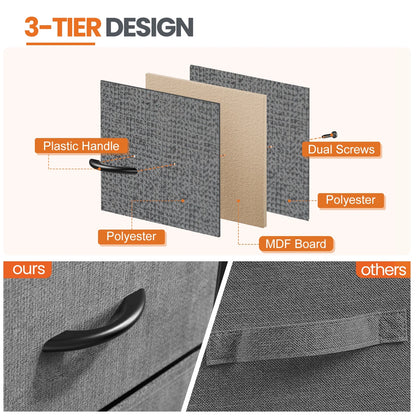 edx Nightstand, End Table Side Table with 2 Fabric Drawers Bedside Table for Bedroom, Closet, Dorm, Grey