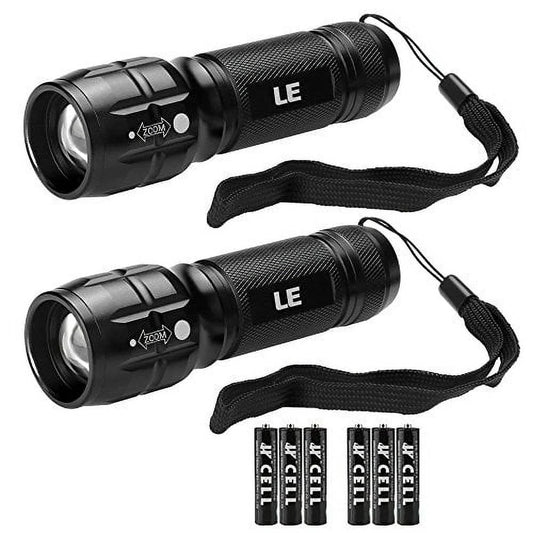 LE 2-Packs LED Flash Light LE1000 High Lumens, Mini Multifunction Tactical Flashlight , Zoomable, Waterproof, Adjustable Brightness, for Camping, Outdoor, and Emergency Use (AAA Batteries Included)