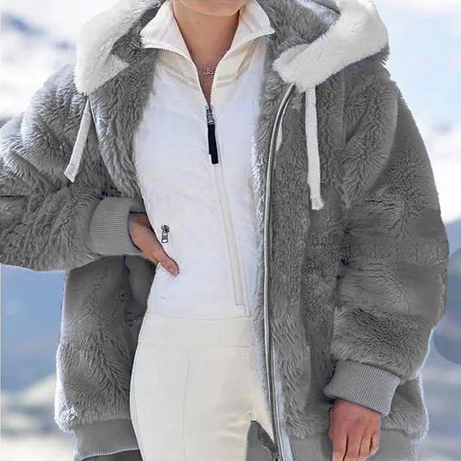 50% Off Clear!Fashion Oversize Winter Coats for Women, Women Plus Size Winter Warm Loose Plush Zip Hooded Jacket Coat Deals Gift for Women