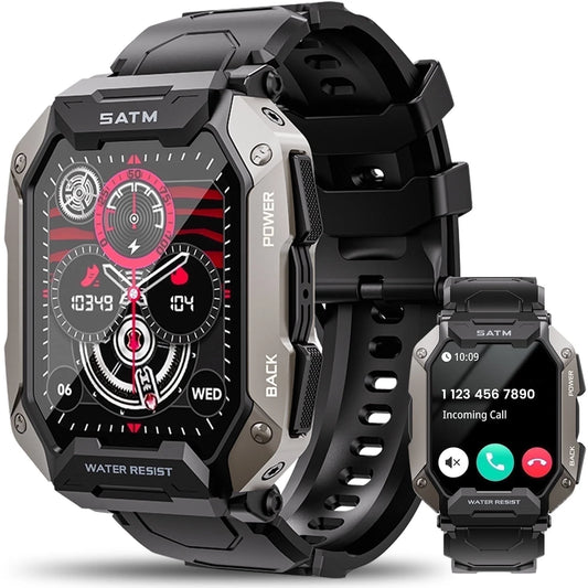 Military Smart Watches for Men, 1.81'' HD Outdoor Sports Rugged Smartwatch for Android and iPhone Compatible, Black