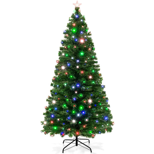 Best Choice Products 6ft Pre-Lit Fiber Optic Artificial Pine Christmas Tree w/ 230 Multicolored LED Lights, 8 Sequences