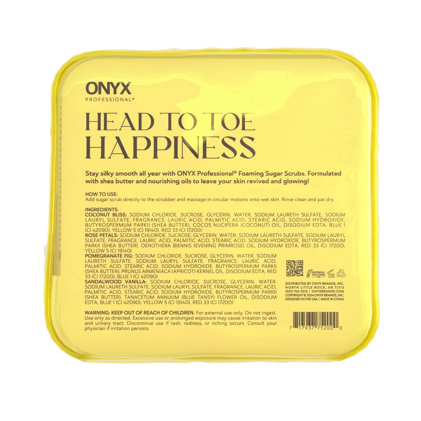 ONYX Professional Foaming Sugar Scrub Gift Set, Includes Body Scrubber & Travel Bag